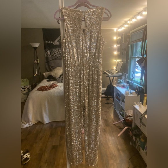 Express Gold Sequin Jumpsuit - Picture 4 of 5